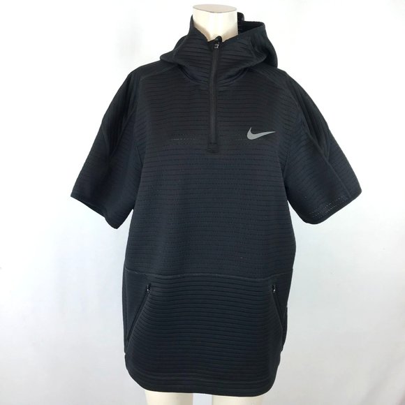 NIKE PRO ~ MENS MEDIUM ~ BLACK HOODED SHORT SLEEVE FITNESS TOP CQ8343-010 - Picture 1 of 8
